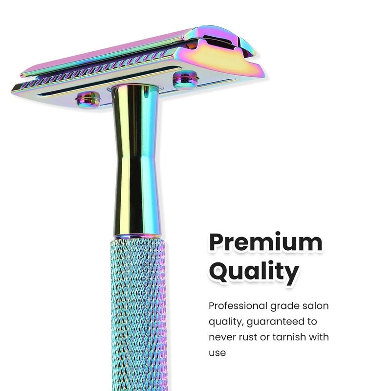 Keropy Safety Razor For Man With 10 Premium Stainless Steel Razor Blade Reusable Single Blade Razors For Men and Women, Double Edge Razor, Rainbow - Image 3